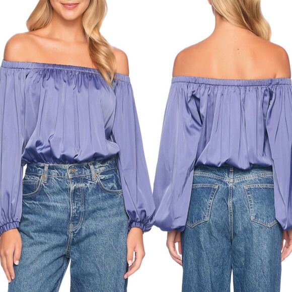 NWT Suzana Monaco off the shoulders matte satin blouson bodysuit. Size L - Picture 2 of 11